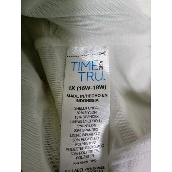 Swimsuit One Piece Size 1X Striped V-Neck White Women's By Time And Tru Blue - Picture 2 of 9